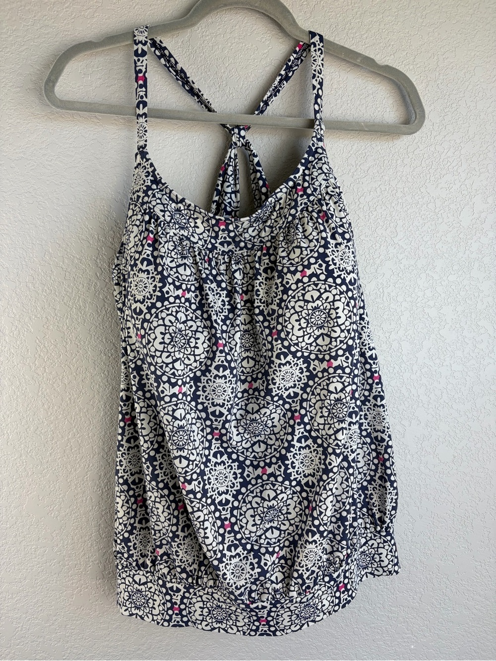 Lands' End Women's blue, white and Pink Patterned Swim Top